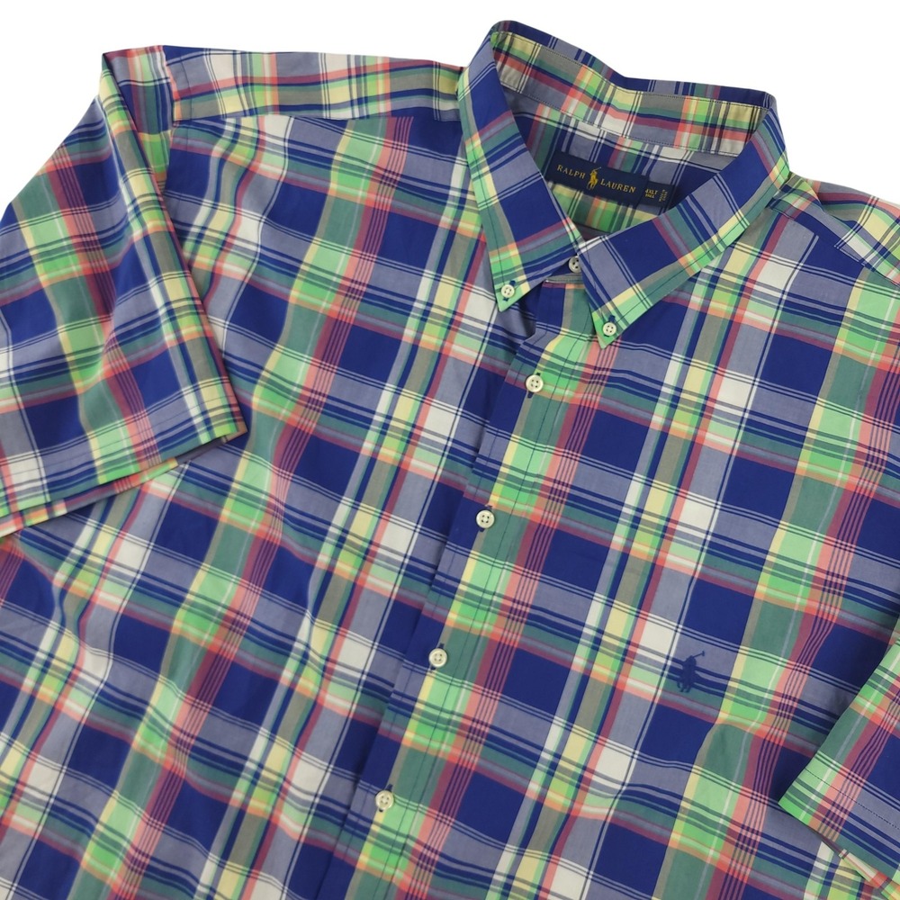 Ralph Lauren Shirt Mens 4XLT Plaid Short Sleeve Button Down Classic Fit Casual